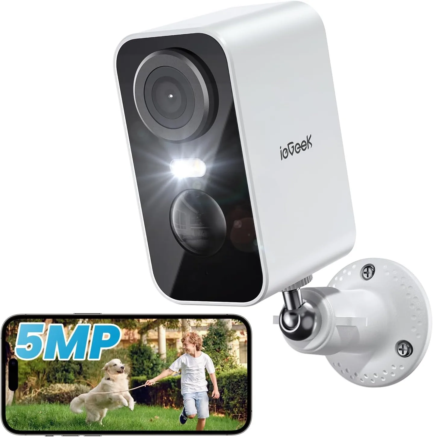 ieGeek 5MP Wireless Outdoor WiFi Surveillance Camera, Colour Night Vision,, AI & PIR Motion Detection, Outdoor/Indoor