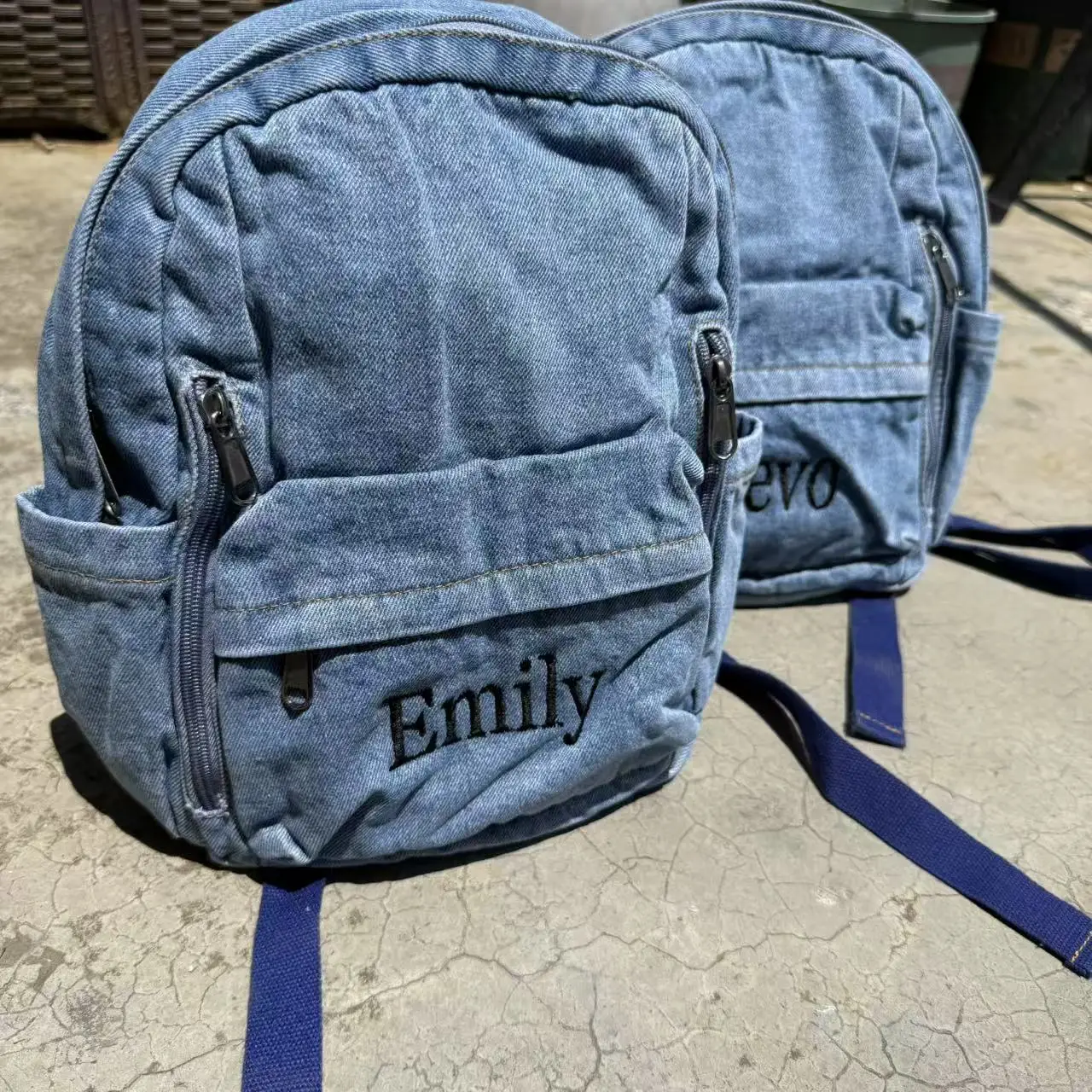 Women's Denim Zipper Backpack, New Outdoor Couple Backpack, Custom Embroidered Retro Denim Bag, Simple Holiday Gift Backpack
