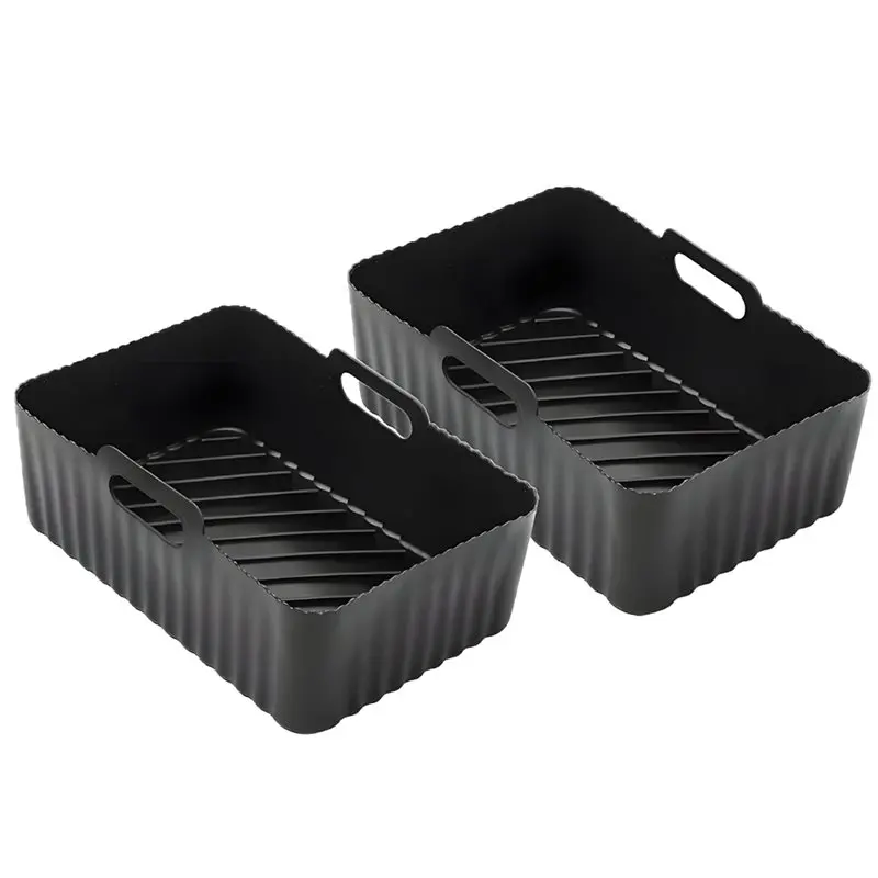 A50Q-Silicone Air Fryer Liners Rectangular For NINJA Airfryer Insert And Oven Reusable Rectangle Food Baking Basket
