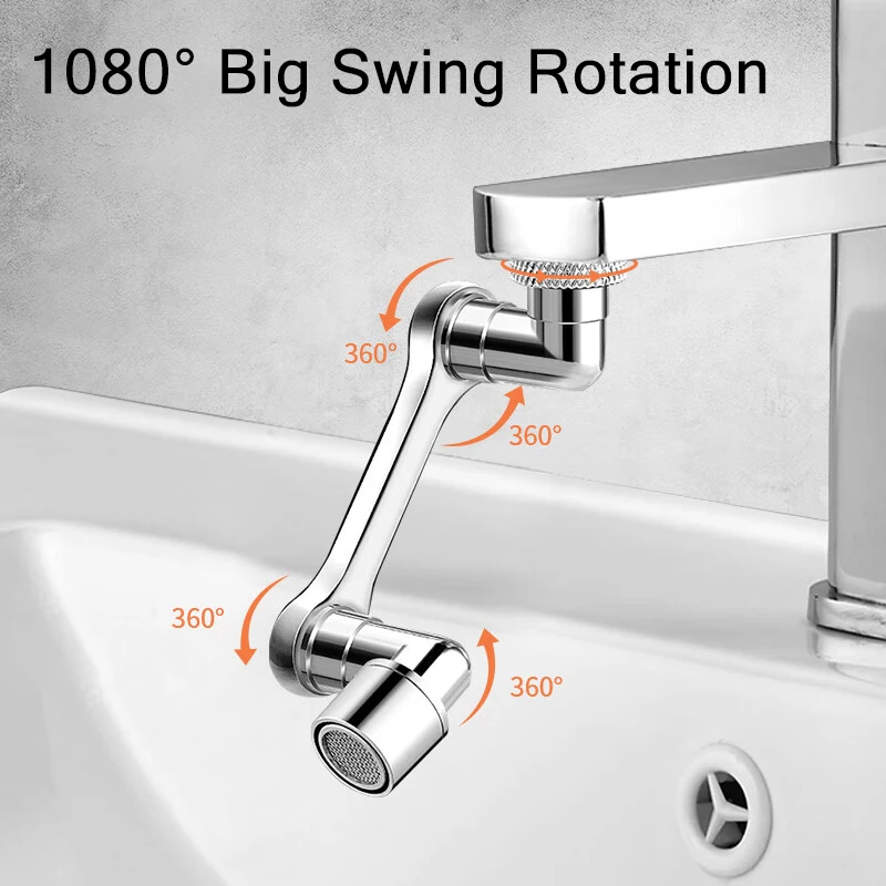 Universal 1080° Rotation Faucet Extender Washbasin Robot Arm Tap Dual Mode Sprayer Head Bathroom Splash Proof Swivel Faucet