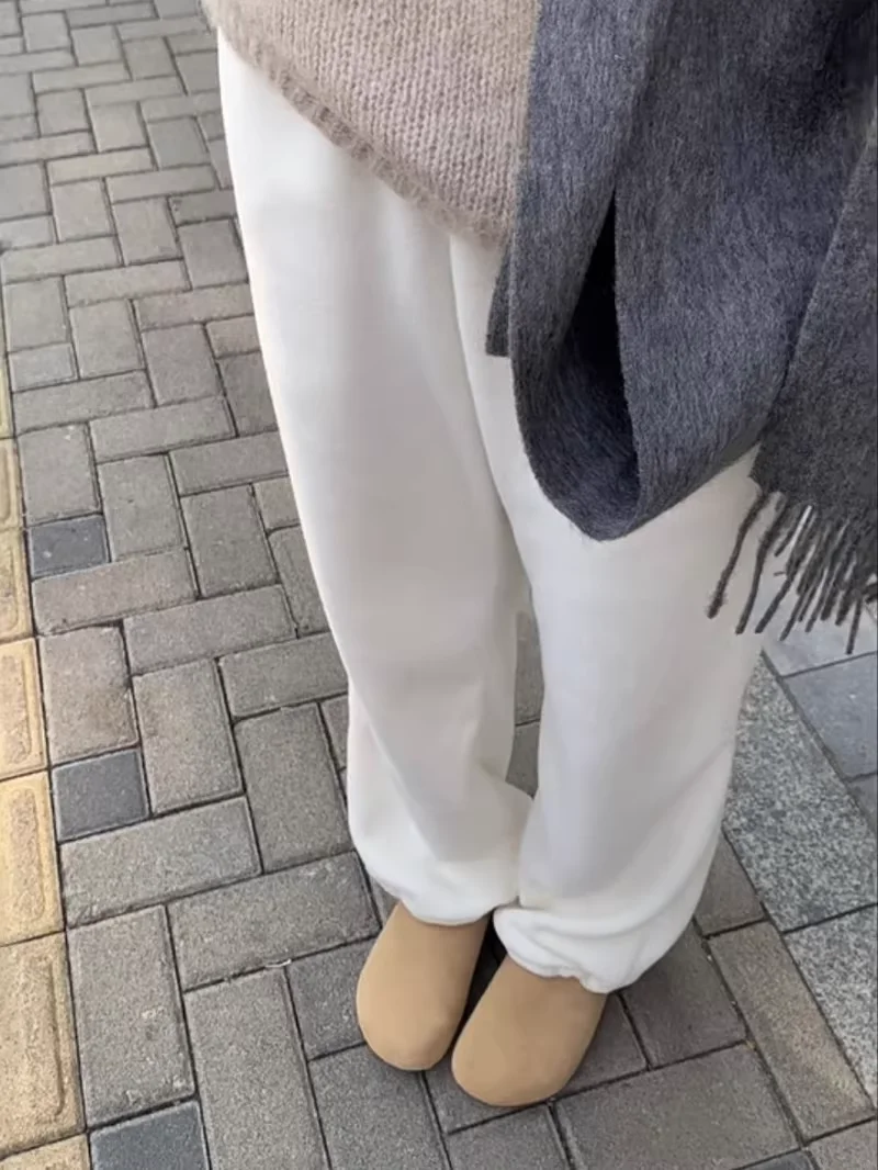 

Korean Style Double-Sided Thickened Fleece Drawstring Cuffed Letter Embroidery Casual Sweatpants Women's Winter Fashion