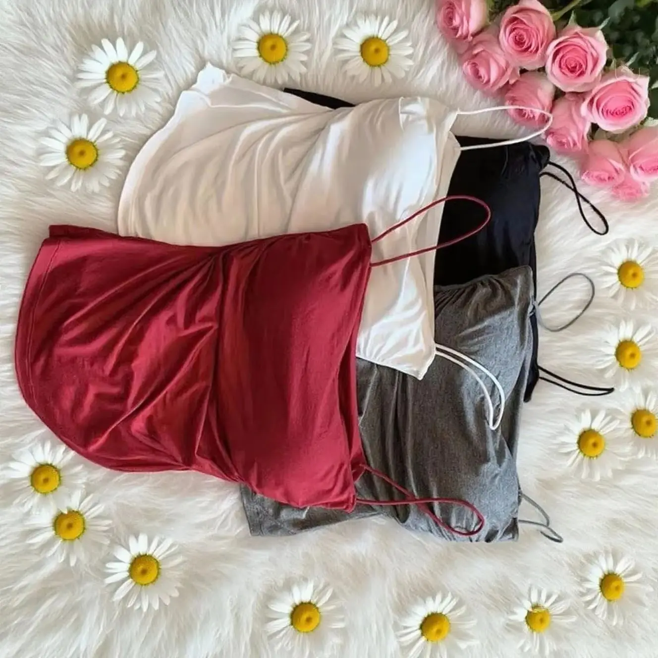 

2025 Sexy Sling Tops Bandeau Sleeveless Ringless Chest Support Pleated Camisole Solid Color Bottom Tops Summer Daily Wear