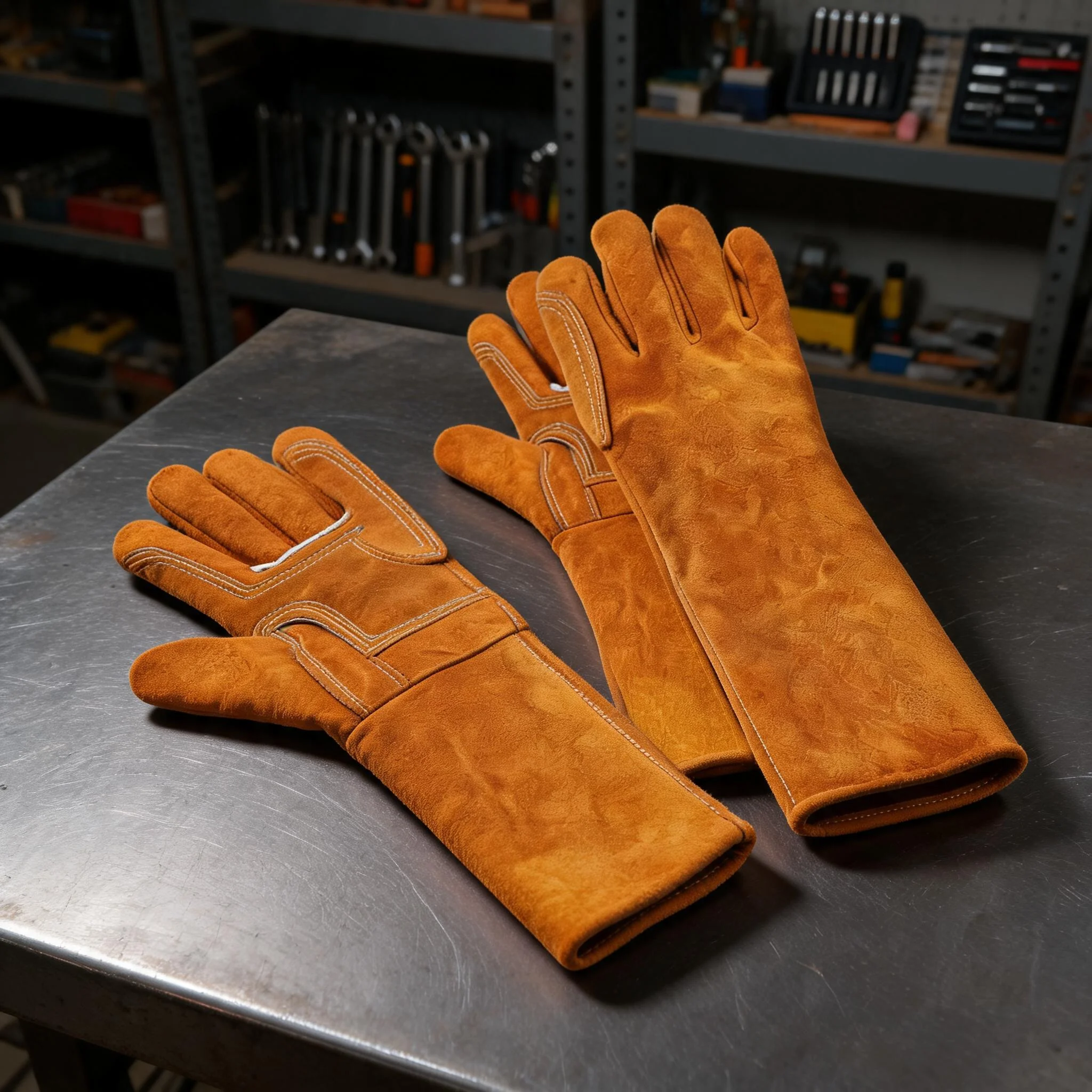 Welding Gloves Made Of Cowhide, Heat-resistant And Heat-resistant, Seamless Welding Gloves Comfortable Fire-Proof Safety Gloves