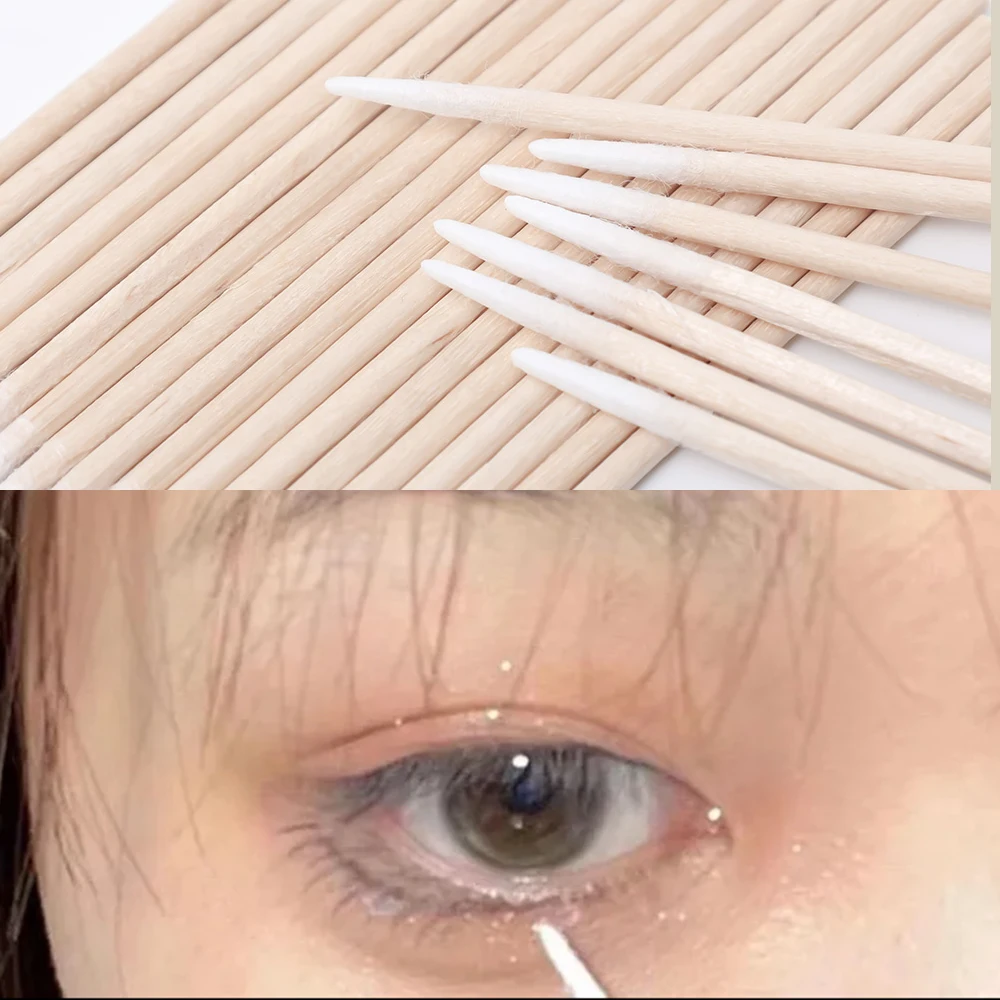 Wood Cotton Swab Eyeliner Makeup Eyebrow Lipstick Ultra-fine Cotton Swab Nails Ears Cleaning Disposable Cosmetic Tool 100/200pcs