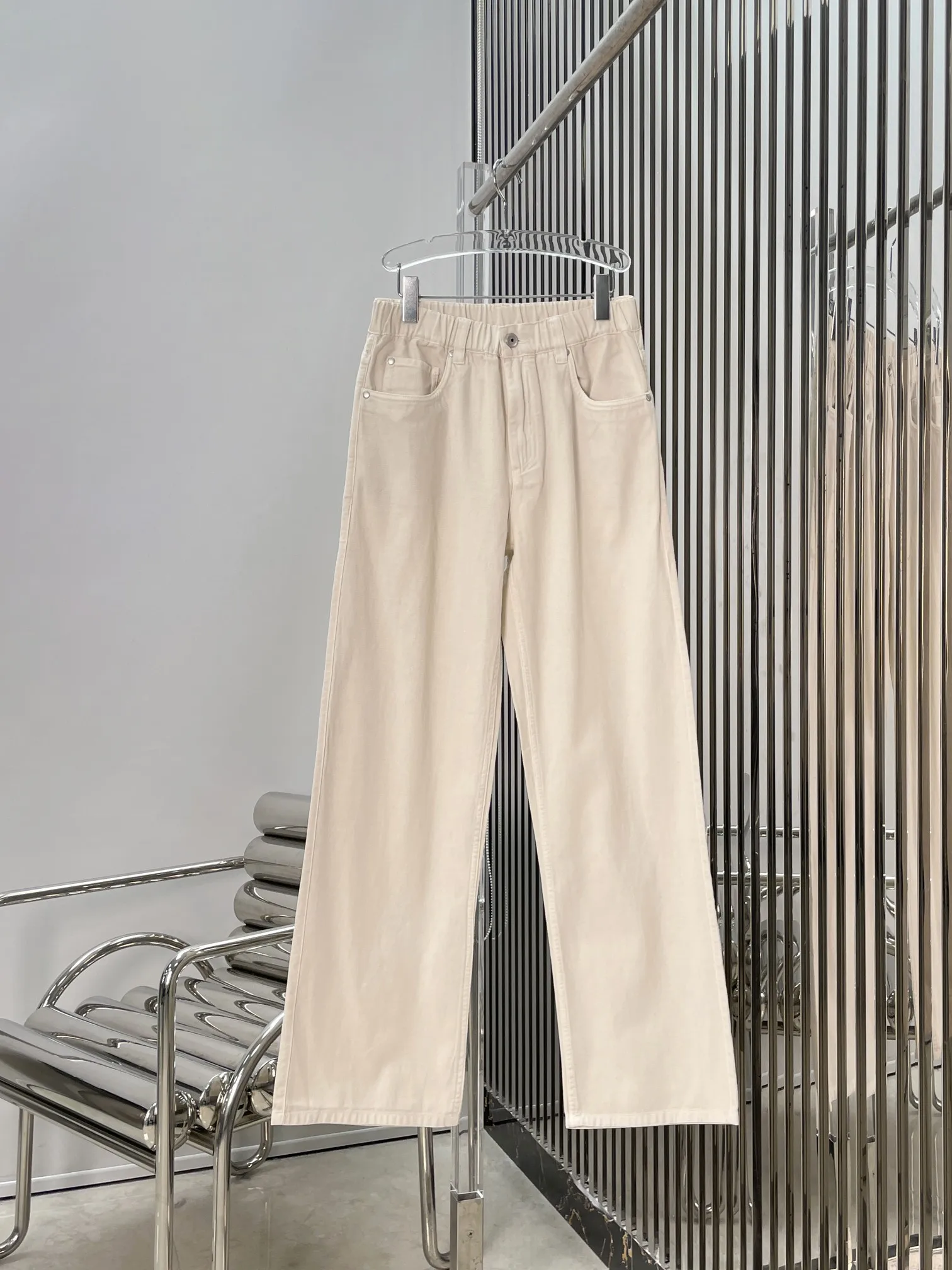 

High Waist Slimming Casual Pants Versatile Elastic Waist Apricot Denim Long Trousers Loose Fit Summer Ladies High Waist Jeans