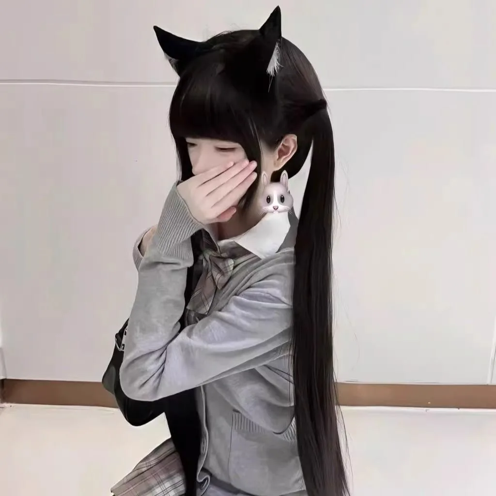 วิกผมสีดำ ผมยาว ผมเทียมจำลอง อุปกรณ์เสริมสำหรับเกมอนิเมะ คอสเพลย์ หมวกคลุมศีรษะแบบเต็ม ทรงผมตรง อุปกรณ์ประกอบฉากถ่ายภาพ