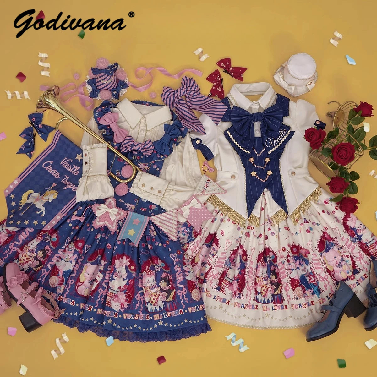 

Retro Lolita SK Skirt Strap Dress Suit Cute Print Female Girls Suspender Dress Long Sleeve Shirt Short Blazer Women's Outfits