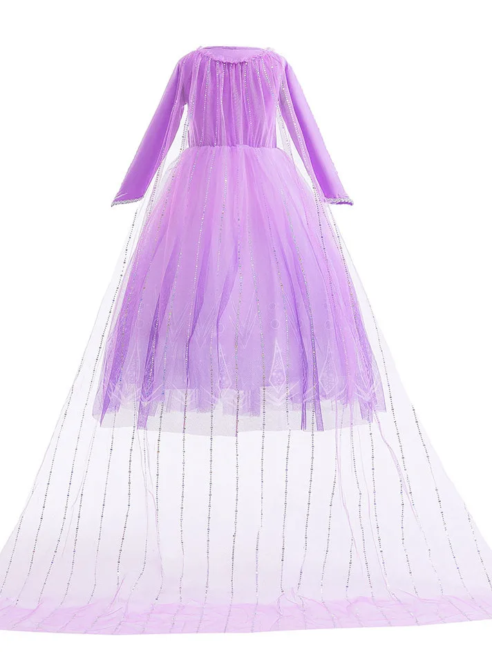 Girls Purple Long Train Princess Dress Elsa Inspired Cosplay Kids Costume Halloween Children's Day Birthday Party Fancy Outfit