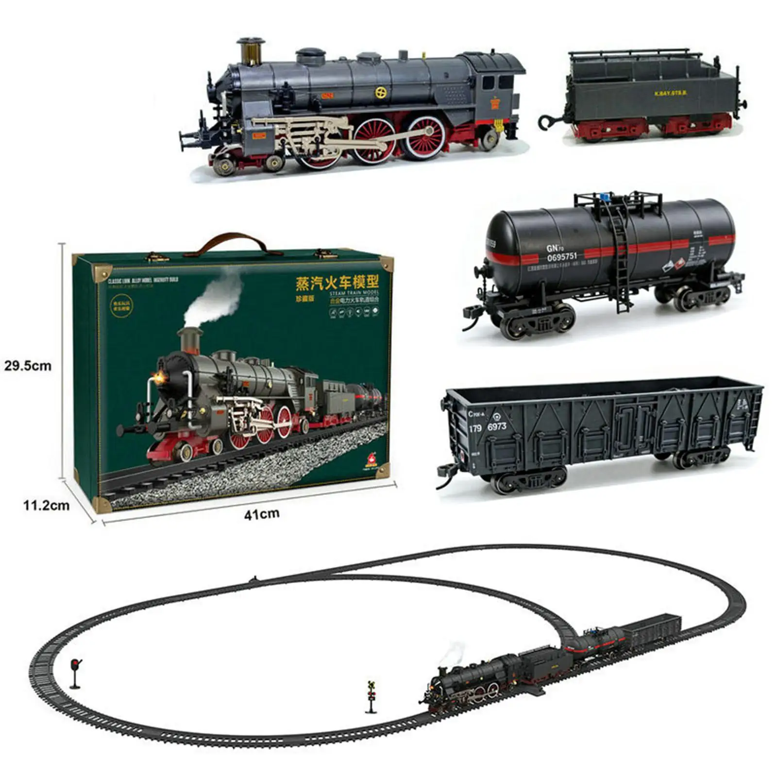 Electric Toy Train Alloy Steam Locomotive Model Set with Forward Backward Movement for Kids Railway Playtime