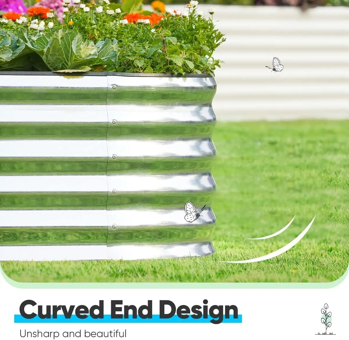 Raised Garden Bed Kit Oval Galvanized Metal Planter Box Tall for Vegetables Outdoor Backyard, Rubber Strip Edging Included, Silv