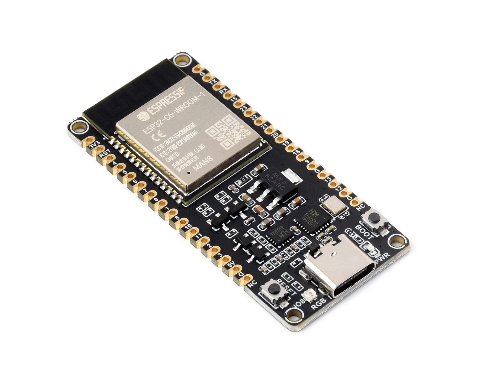 Waveshare ESP32-C6 Microcontroller, WiFi 6 Development Board, 160MHz Single-core Processor, ESP32-C6-WROOM-1-N8 Module