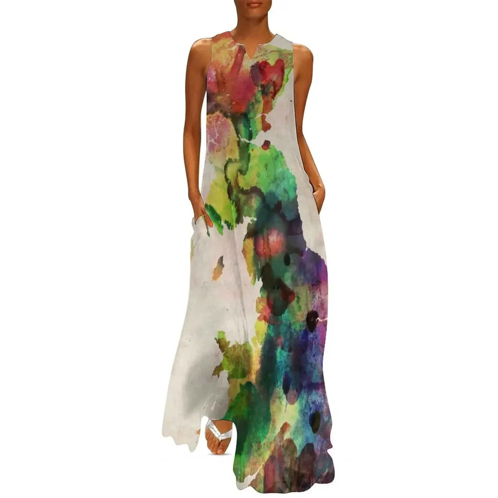 

United Kingdom Watercolor Map Long Dress women clothes Women's dresses party dresses women Dress