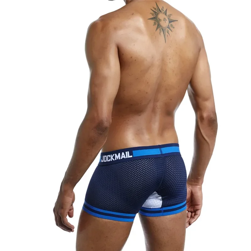 JOCKMAIL Brand Mesh Boxer Men Sexy Underwear penis U Pouch Underpants Cueca Cotton Pants Trunks Boxer shorts Male Panties