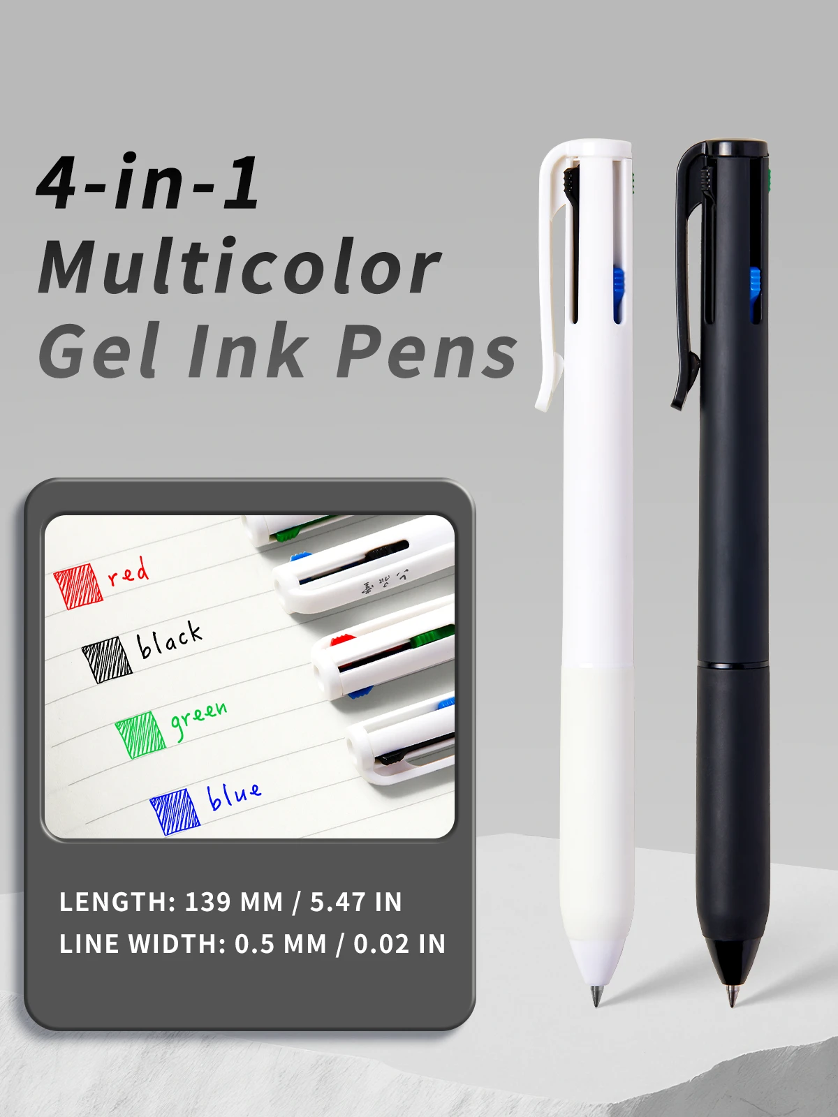 4-in-1 Mehrfarbige Gelschreiber, 0,5mm Feine Spitze, 4 Farben Einziehbarer Kugelschreiber für Schule, Büro & Journaling – Detail 2