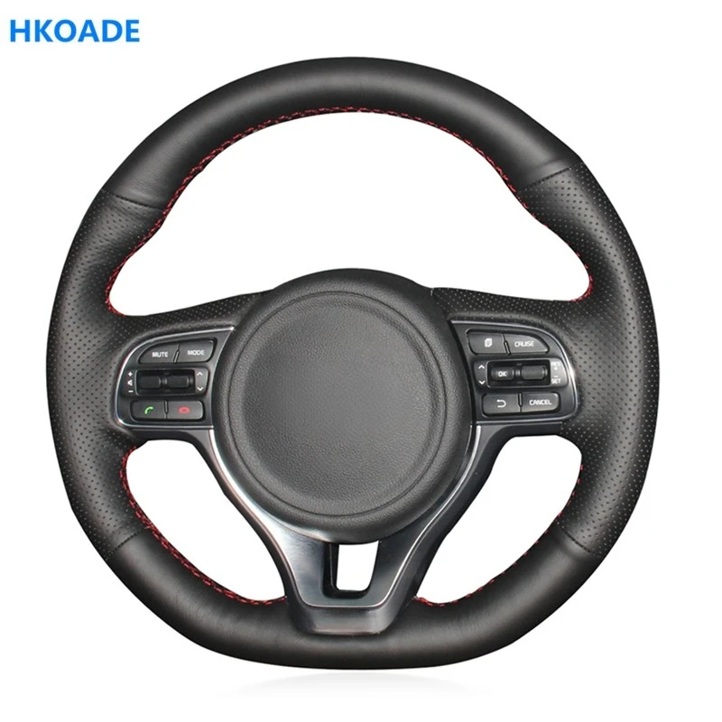 DIY Hand-stitched Black Hige Soft Faux Leather Car Steering Wheel Cover for Kia Sportage KX5 2016-2019 K5 Optima 2016-2018