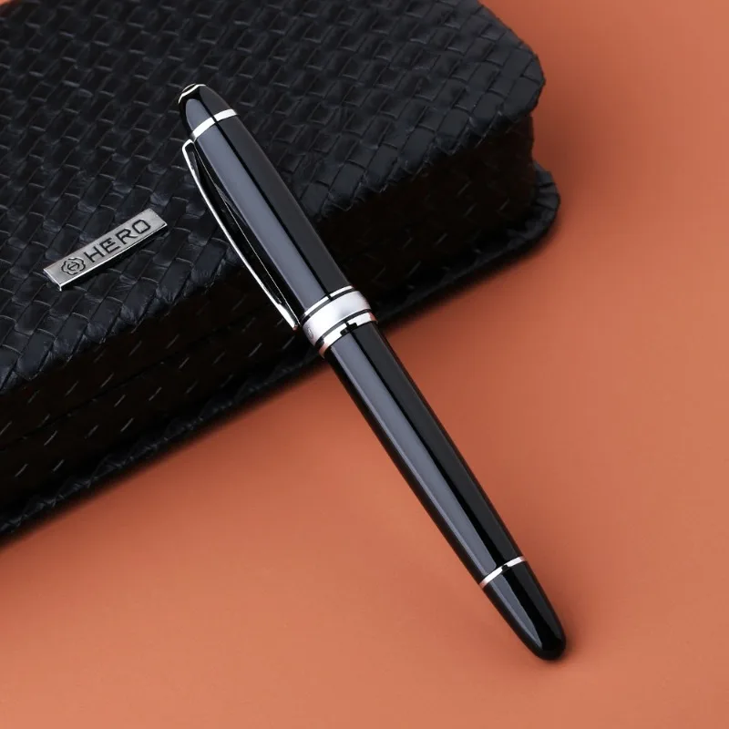 

Элитные перьевые ручки HERO 100 14K с серебряным наконечником, черные, с покрытием Piano Baking Paint, для бизнеса, офиса, письма, практики, в подарочной коробке, школьная чернильная ручка