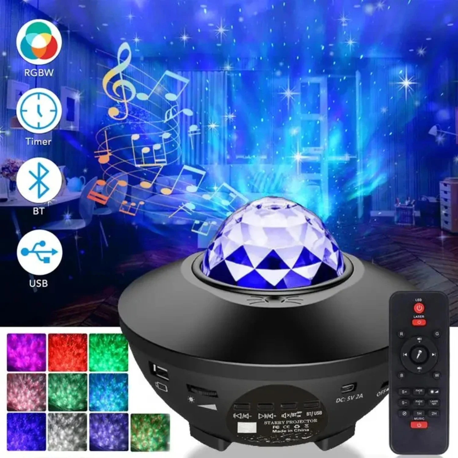 Enhance the atmosphere with this stunning Ocean Wave Sky Light Starry Projector Night Light with Music Speaker - perfect for bed