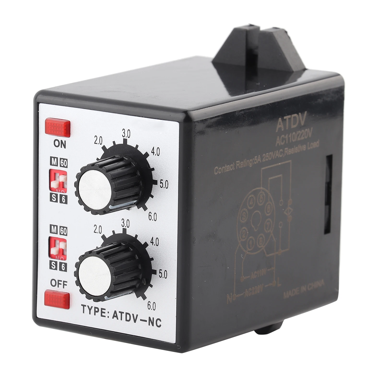 Twin Timer Relay Rotary Knob Style Time Relay High Accuracy On Off Timer Switch 6S-60M Delay Time Adjustable AC 220V