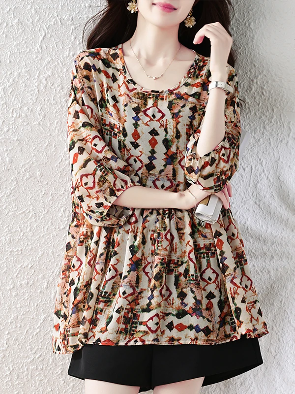 

Summer 2026 plus Size Women's Loose Slimming Doll Shirt Conceal Meat Show Thinness Casual Style Polyester Short Sleeve round ...