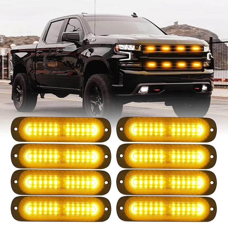 

12/24V 8Pcs 12LED Car Grill Flashing Breakdown Emergency Light Strobe Warning Light Car Beacon Lamp LED Side Light