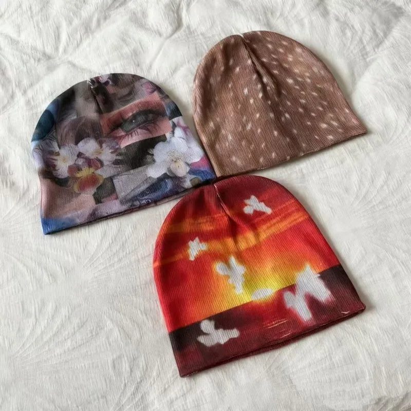 

Winter Gothic Punk Printing Knitt Hat Cool Girls Punk Women Knitted Hat Harajuku Subculture Knitted Hat Y2k Aesthetics Warm Hats