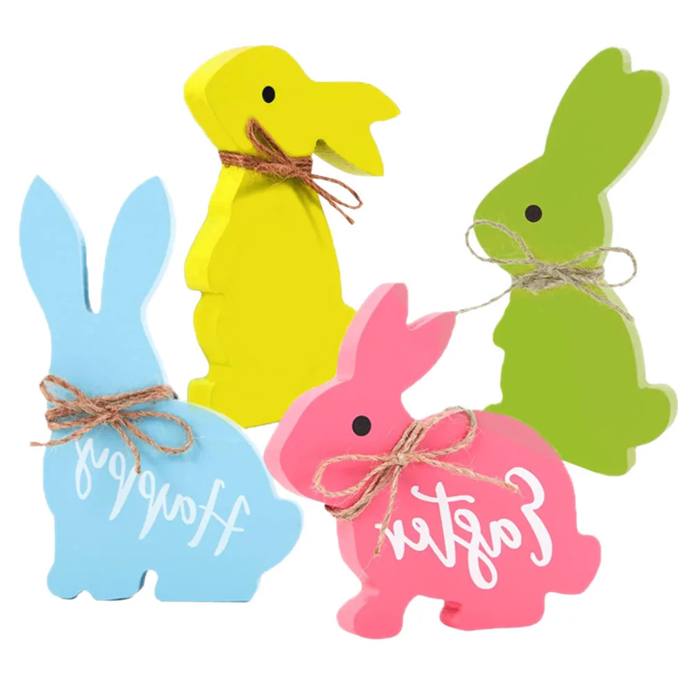 

4Pcs Wooden Rabbit Set Safe Easy to Use Easter Themed Decor for Desktop Nightstand Mantel Holiday Atmosphere Decor