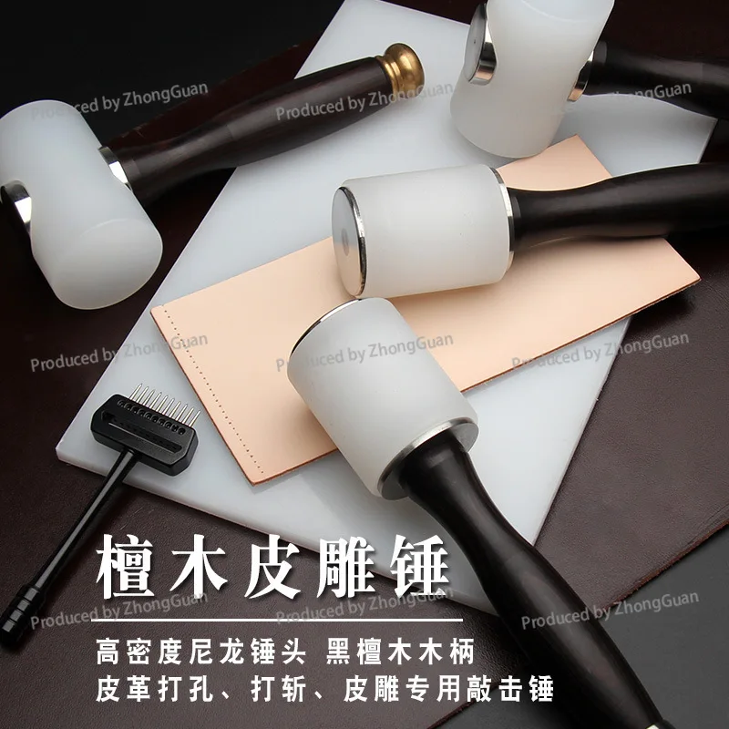 Leather Tool HandmadeSandalwood Handle Leather Carving Hammer Installation  Multi-specification Selection Diy Printing Hammer