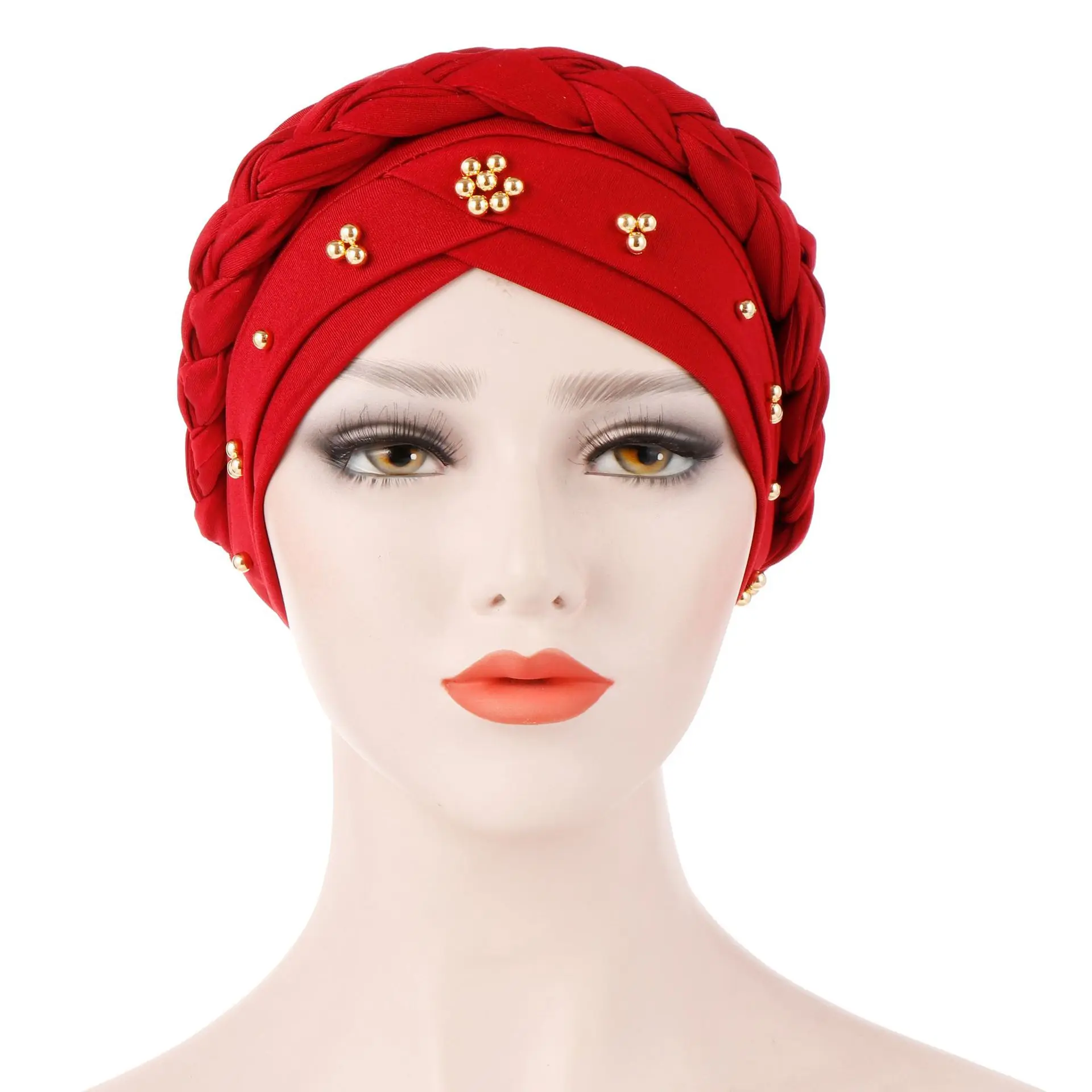 New European and American Spring and Autumn Styles Unisex Baotou Hat Milk Silk Monochrome Beaded Braid Turban Hat Casual