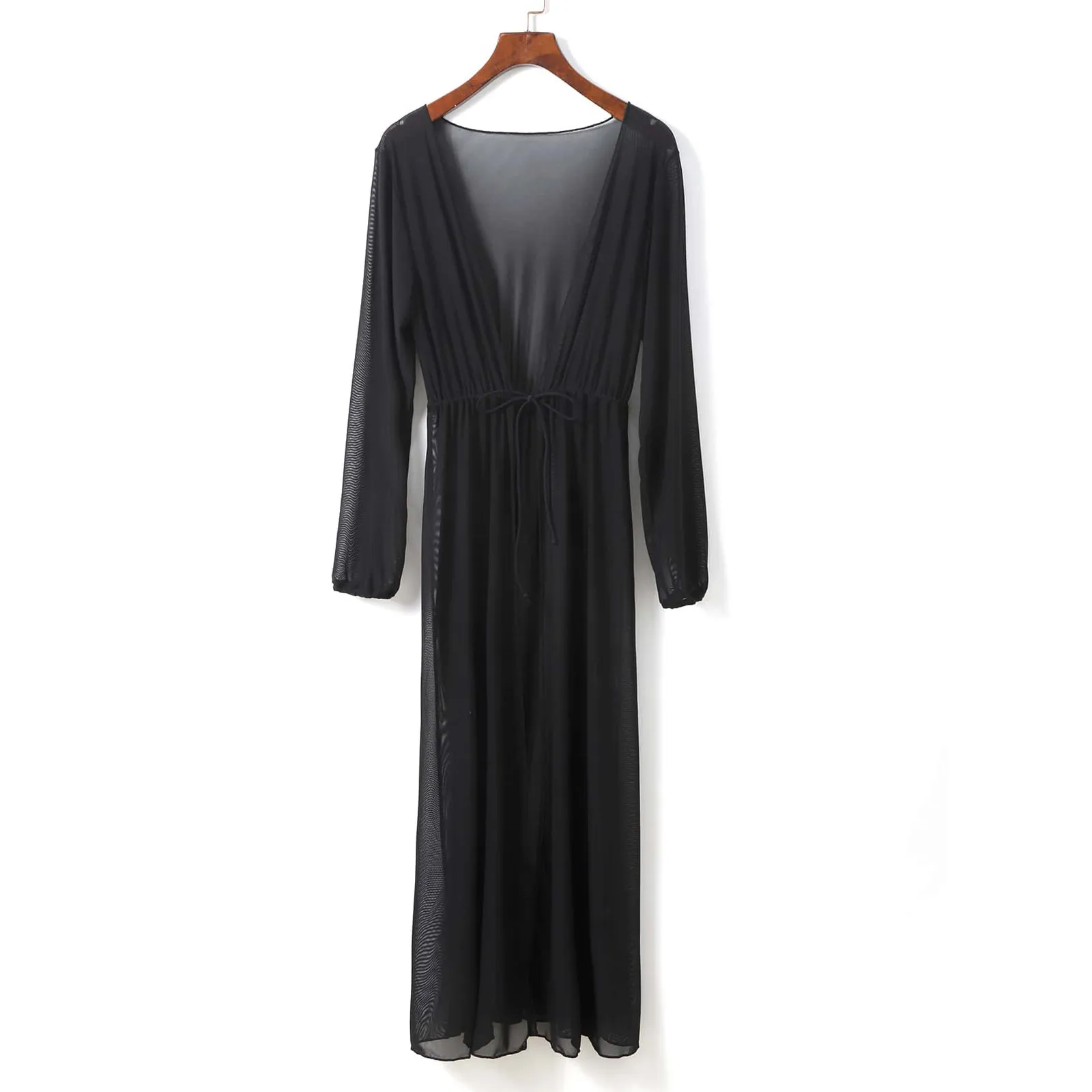 Robe de plage longue en maille noire, sexy, décontractée, élégante, grande taille, vêtements pour la plage