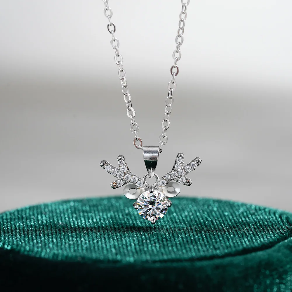 18K Gold Pendant, 50 Cent Moissani Diamond Necklace, Women's Journey with You, Deer Antlers, Elk, Platinum PT950 Pendant