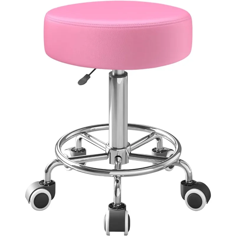 Rolling Stool, Heavy Weight Capacity 250lb,   360° Swivel, Spa Drawing Salon Work Office Tattoo Stool (pink)