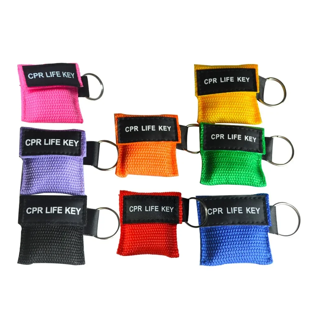 100pcs Resuscitator Facial CPR Mask LIFE KEY Keyring With Big Gift Pocket Bags First Aid Safety Tools Outdoor Traveling