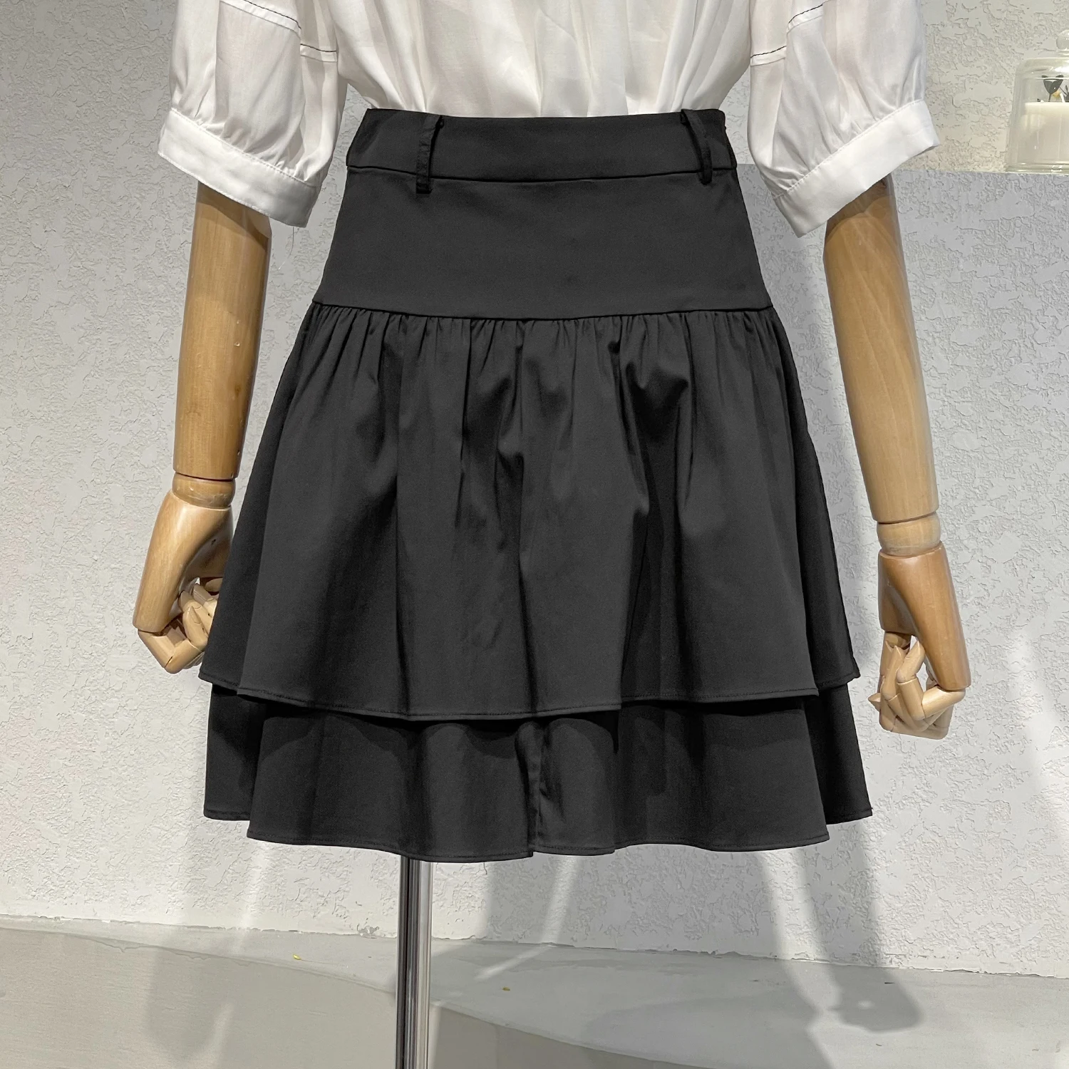 

High Waist A-Line Skirt Hong Kong Sle Slimming Pleated f Body New Summer Product Dailanzhi Pure Color Commute Design