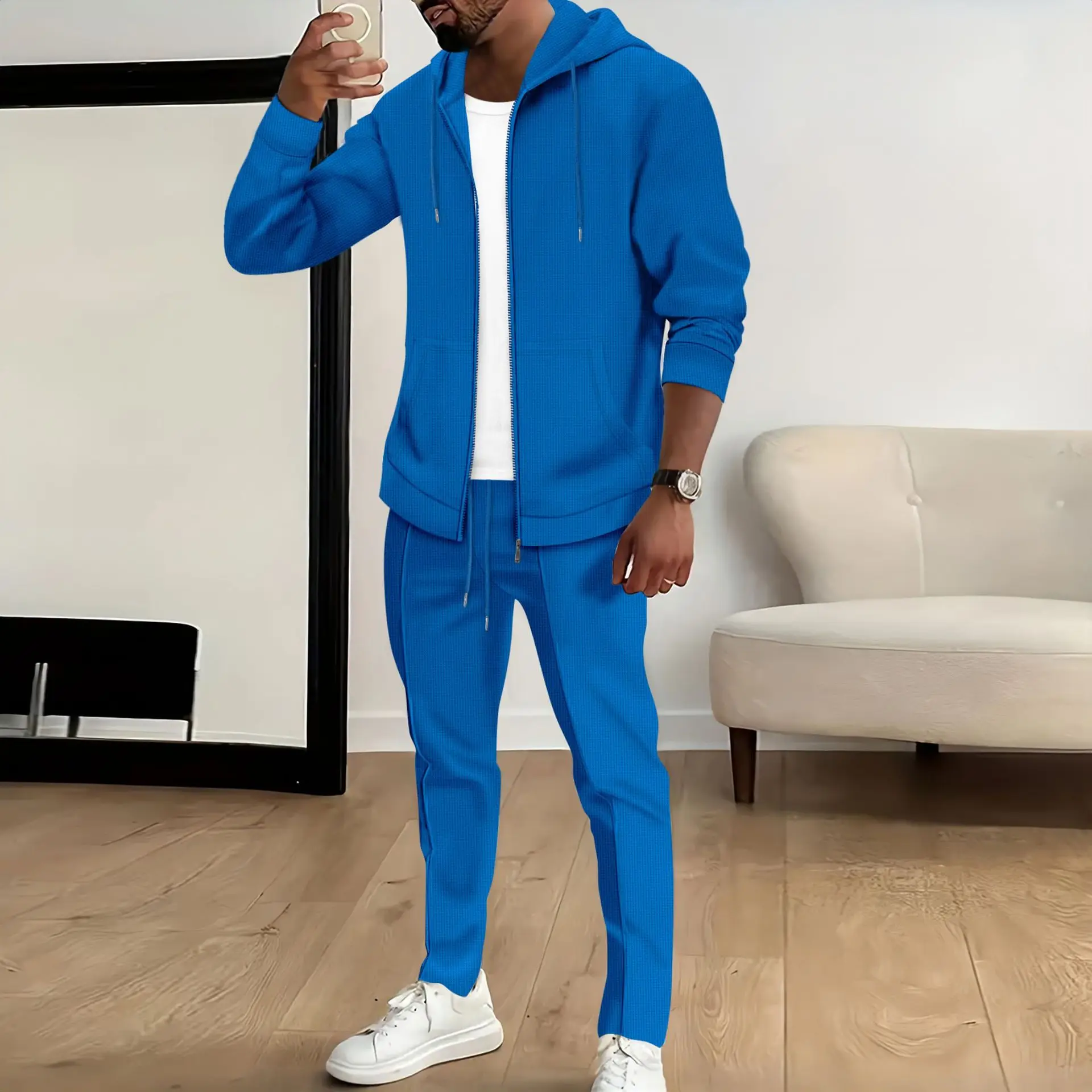 ربيع الخريف الرجال ملابس رياضية مجموعة عارضة عداء ببطء Sweatsuit مقنعين سترة + السراويل قطعتين الهيب هوب الجري التدريب الرياضة البدلة