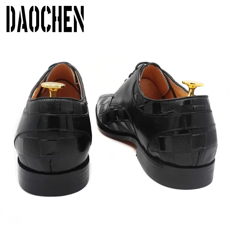 Italian Men Derby Shoes Lace Up Casual Mens Dress Plaid Shoes Black Brown Office Business Wedding Leather Shoes For Men