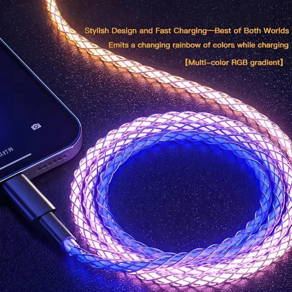 HANNUO Fast Charging RGB Breathing Luminous Gradient Light Data Cable 66W TYPE-C Charger For iPhone 18 17 16 OPPO Samsung USB C