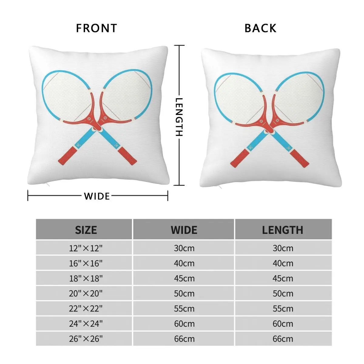 Retro Tennis Racket Square Pillowcase Polyester Linen Velvet Printed Zip Decorative Room Cushion Cover