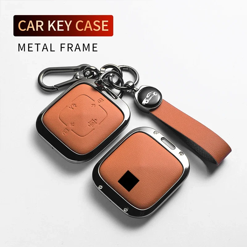 Leather Metal Car Smart Remote Key Case Cover Fob For 7X 001 007 009 Auto Smart Remote Control Key Protective Shell Holder