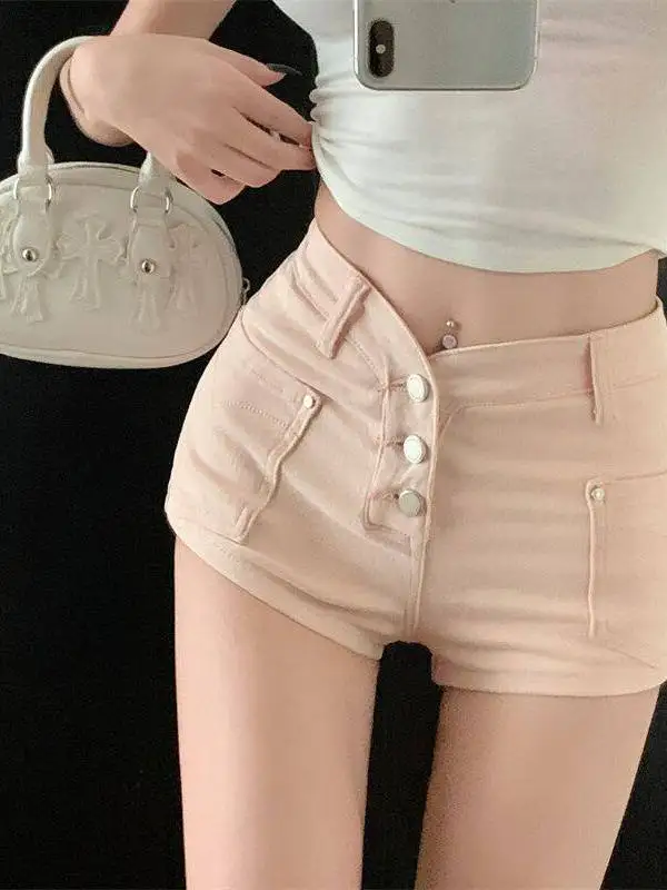 

High Waist Short Pink Denim Shorts Women's Summer 2026 New Style Slimming Casual Versatile Super Short Pants for Ladies