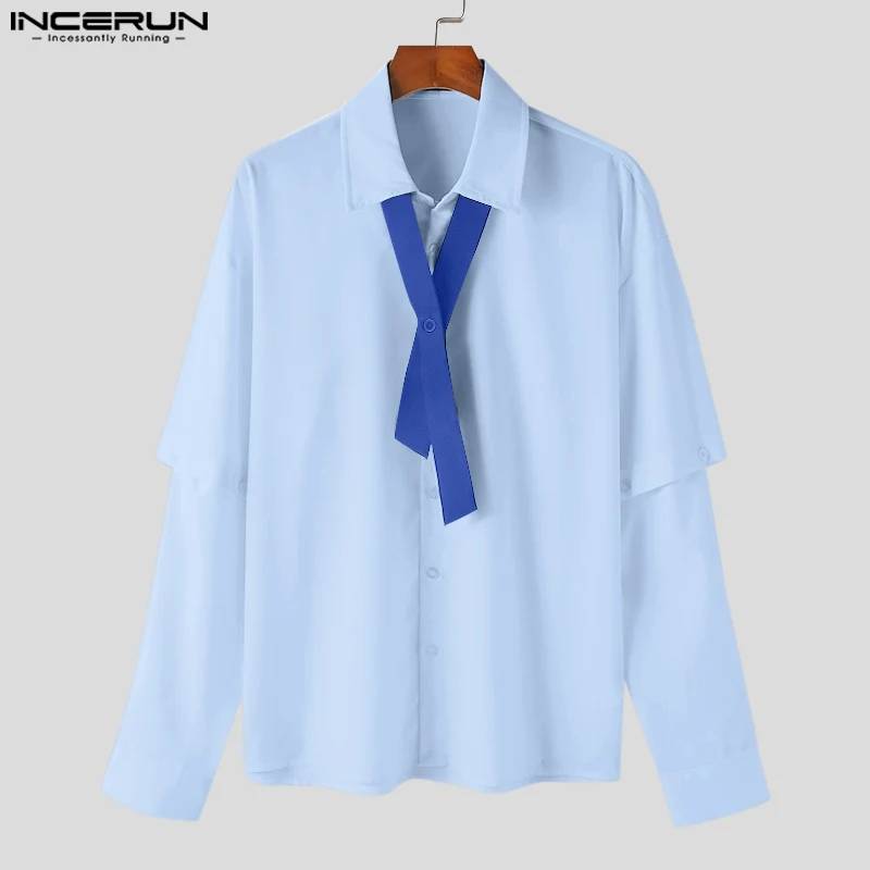 Men Shirt Patchwork Lapel Long Sleeve Korean Style Streetwear Men Clothing 2024 Loose Fashion Casual Male Shirts S-5XL INCERUN