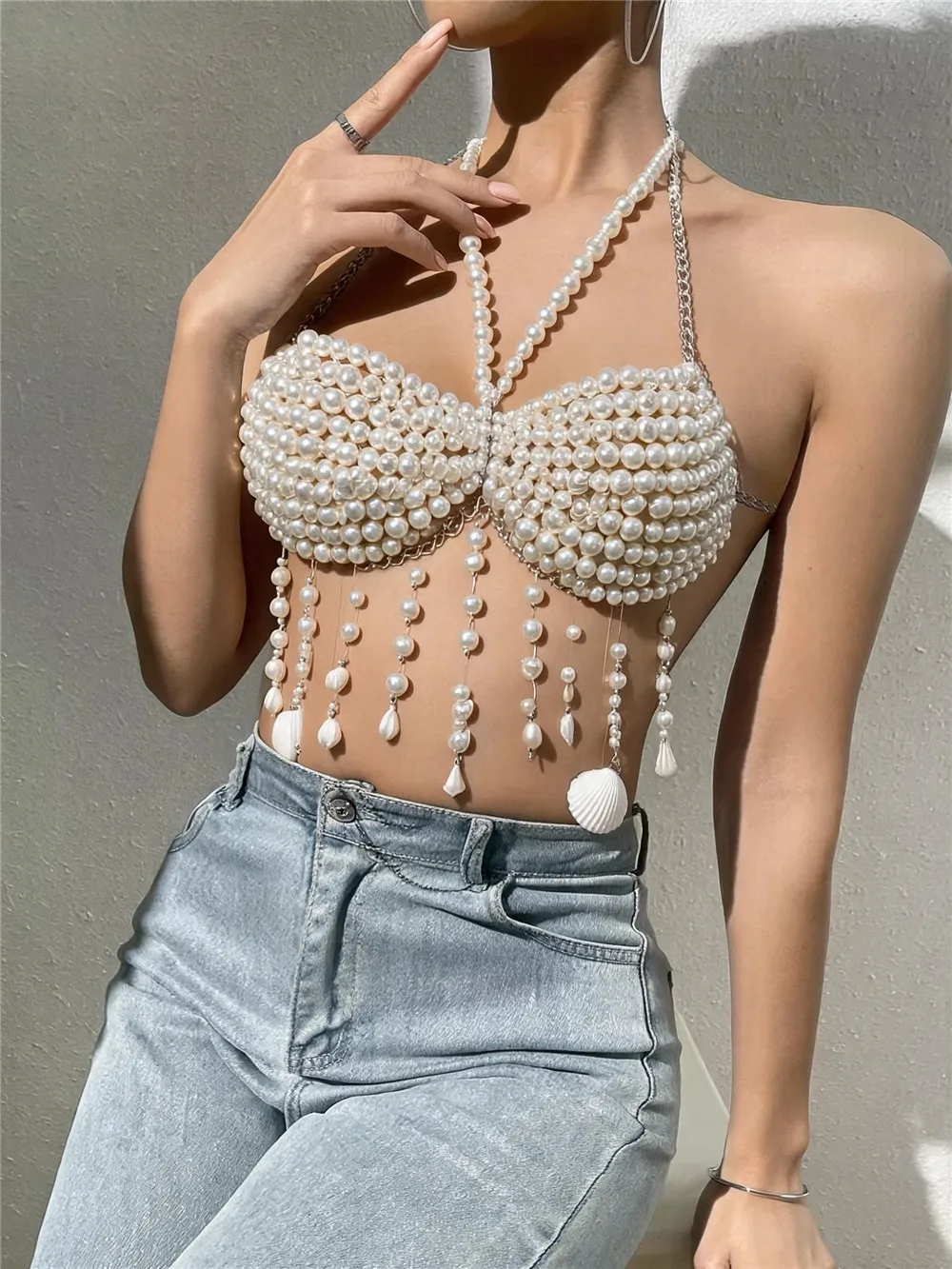 Ins European And American Wild Sexy Street Photography Nightclub Rhinestone Gemstone Splicing Tassel Women'S Top Vest
