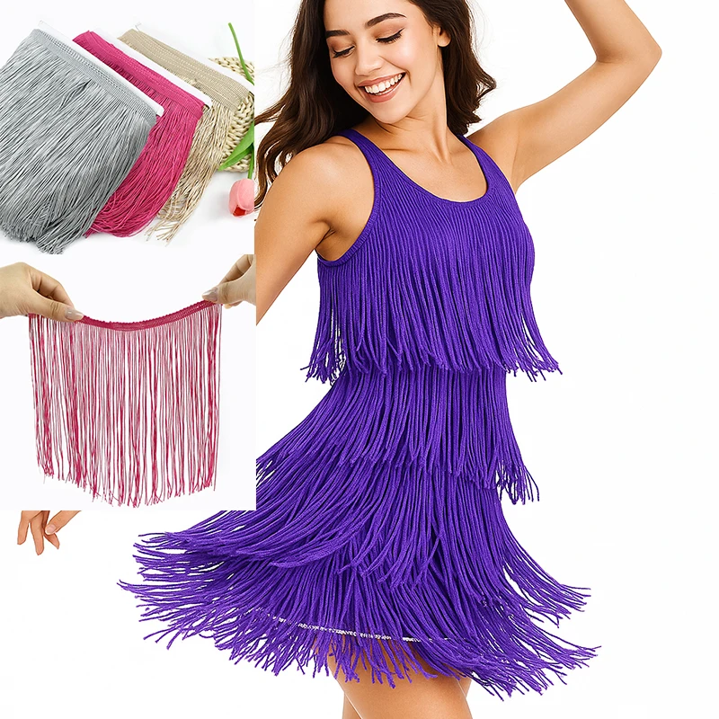 

10M 10-30cm Latin Dress Tassel Fringes Garment Decoration Bag Lace Trim Ribbon Skirt Curtain Trimming DIY Sewing Accessories