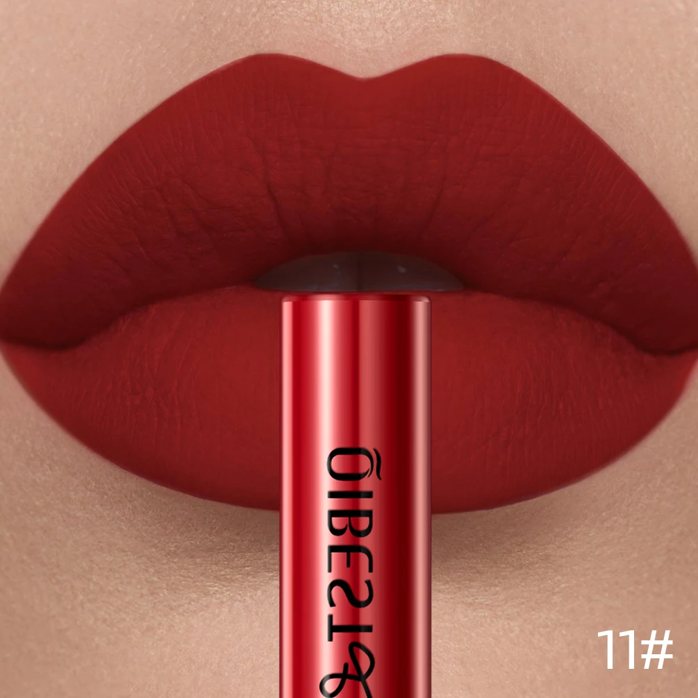 QIBEST Mattflüssiger Lippenstift, wasserdicht, langlebig, samtiger Lipgloss, Tönungsröhre, matt, nacktes Pigment, roter Lipgloss, Lippen-Make-up