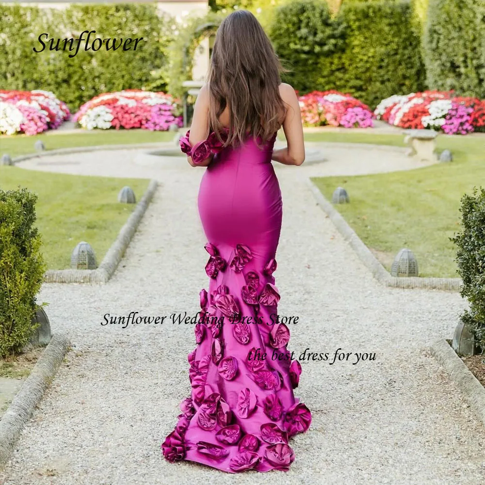 Sunflower 3D Flowers One-Shoulder Mermaid Evening Dresses Saudi Arabia 2024 Slim Satin Floor-Length Party Gowns Prom Dress