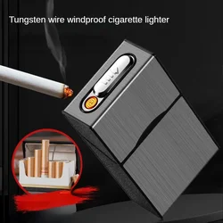 2 In 1 20 Cigarette Case Lighter Case USB Rechargeable Electronic Case Portable Windproof Smoking Accessories Gift for Men