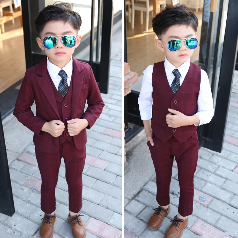 Baby Boys Wedding Party Costumes Blazer Vest Pants Children\'s Formal Suits Baptism Dress Kids Teenage Ceremony Suit Clothes Set