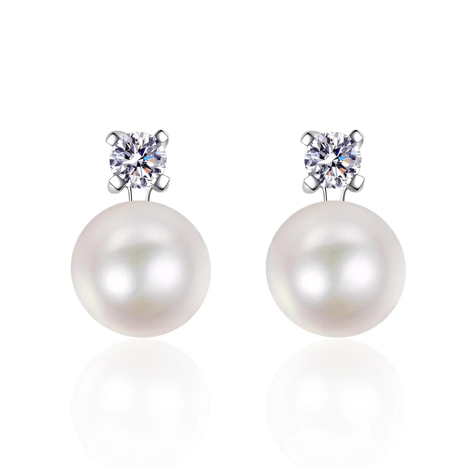 LORIELE 9mm Freshwater Cultured Pearl Bridesmaid Stud Earrings With Moissanite Top Sterling Silver Ear Studs Wedding Jewelry