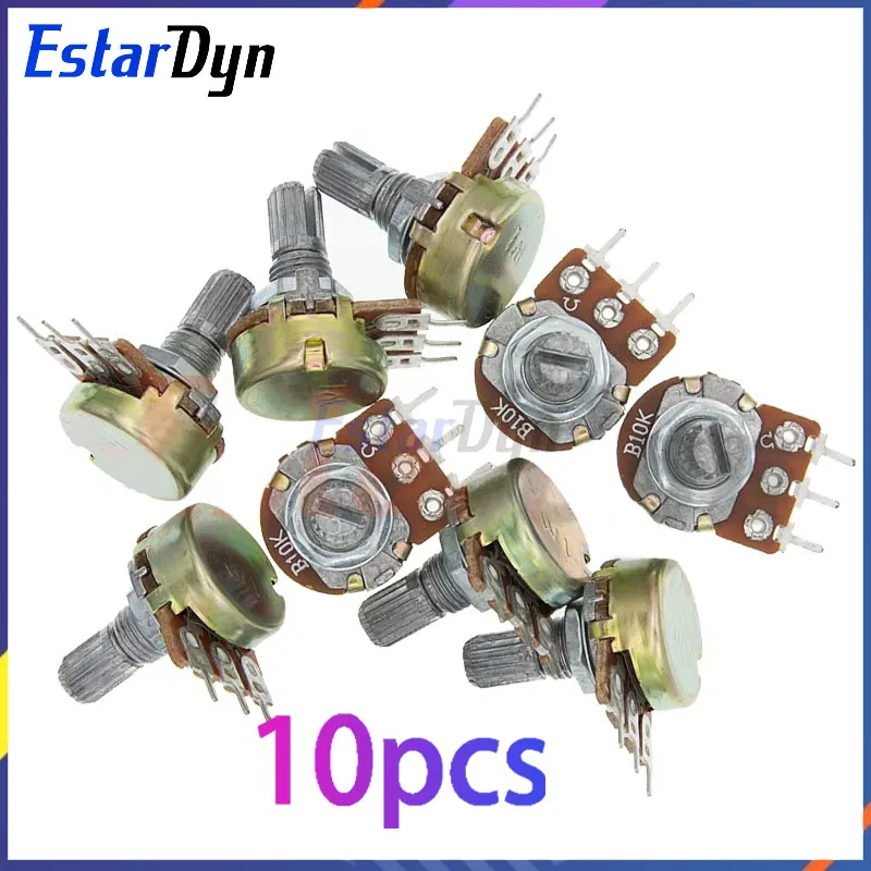 

Estardyn 10 шт. WH148 B1K B10K B50K B100K B1M 3-контактный линейный потенциометр, вал 15 мм с гайками и шайбами