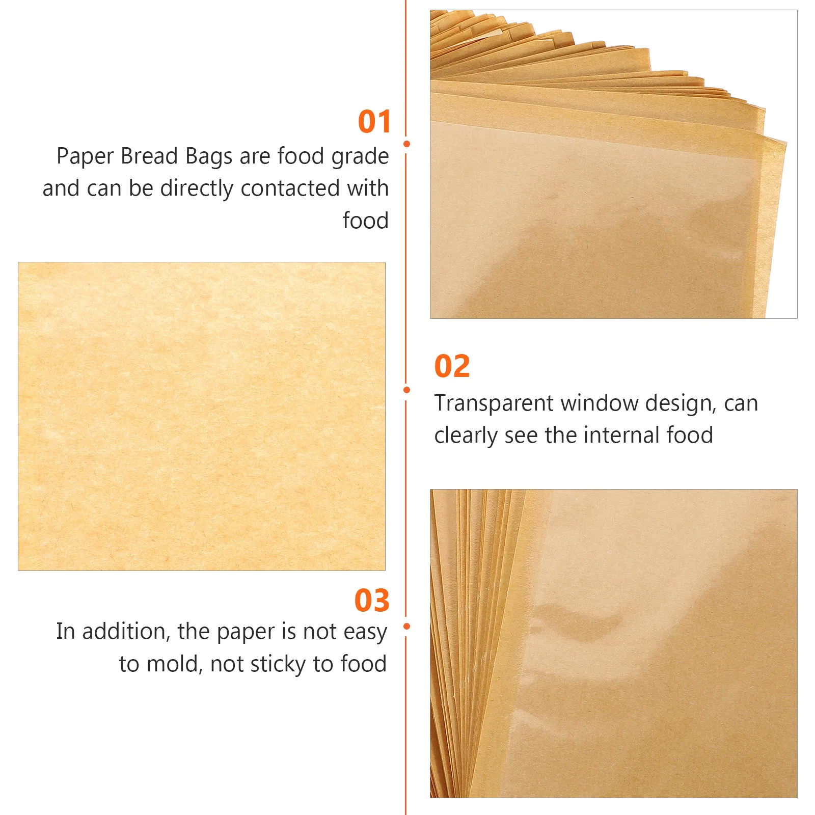

100pcs Greaseproof Paper Bag Bread Bags with Clear Window 18x19cm Bakery Dessert Packaging Household Kitchen Storage