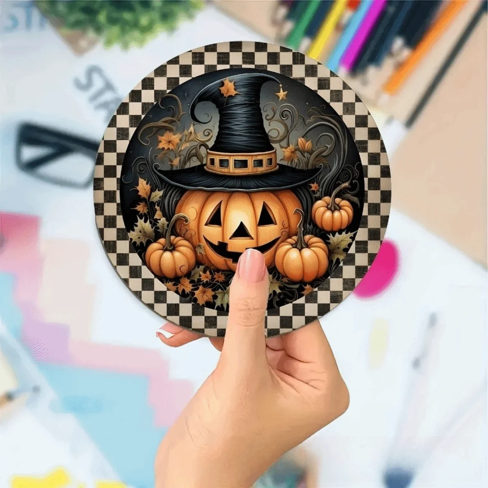 6pcs Wooden Halloween Coasters Pumpkin Anti-Slip Heat Insulation Pad Ghost Home Decoration Halloween Cup Mats Halloween Party
